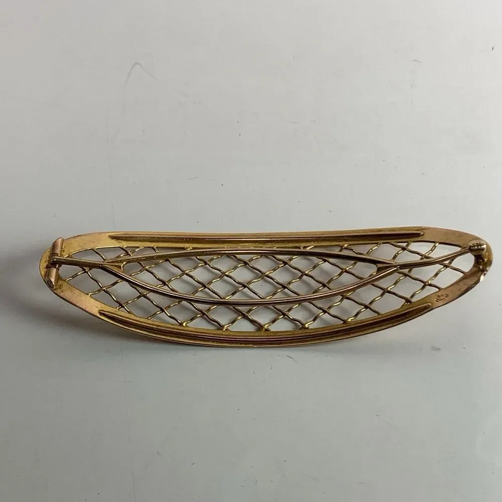 Antique 14k Gold Hair Barrette Victorian Edwardian 13 Grams Ornate Lattice 3.5”